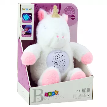 LEAN TOYS Plüsch-Einhorn Schlaf-Kuscheltier mit Projektor und Sound