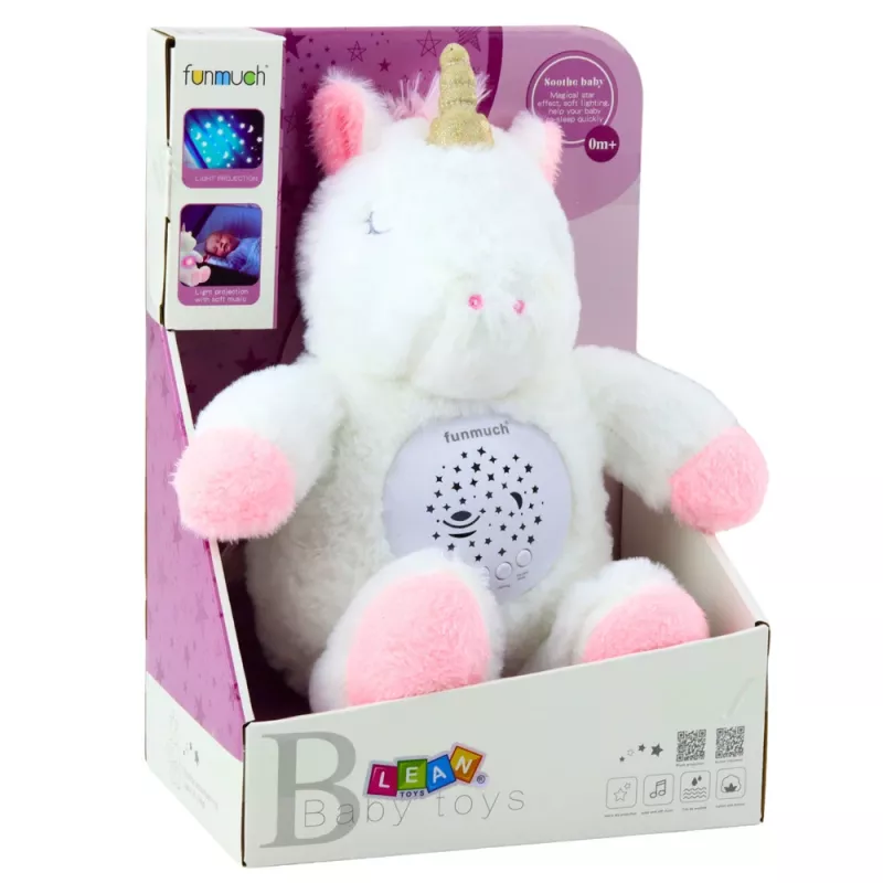 LEAN TOYS Plüsch-Einhorn Schlaf-Kuscheltier mit Projektor und Sound
