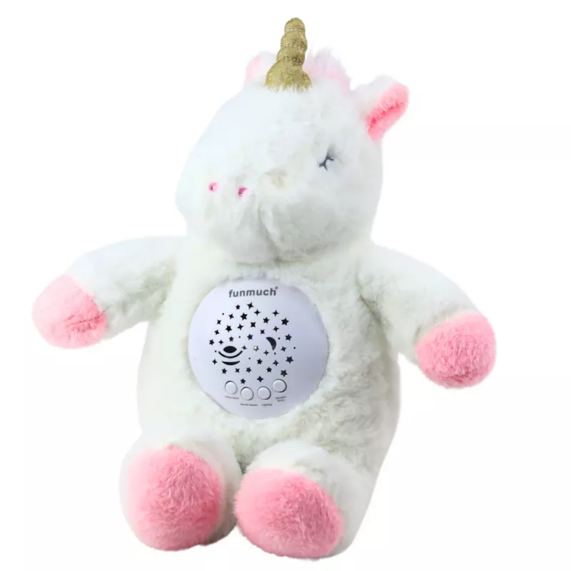 LEAN TOYS Plüsch-Einhorn Schlaf-Kuscheltier mit Projektor und Sound