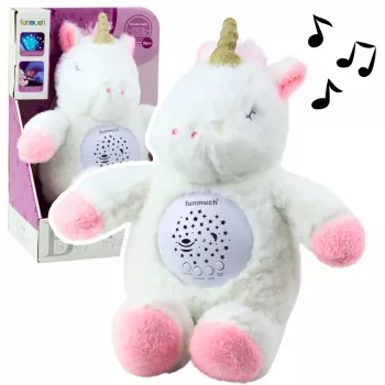 LEAN TOYS Plüsch-Einhorn Schlaf-Kuscheltier mit Projektor und Sound