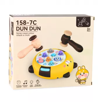 LEAN TOYS Whack-A-Mole Geschicklichkeitsspiel mit zwei Hämmern, Kätzchen Gelb Braun