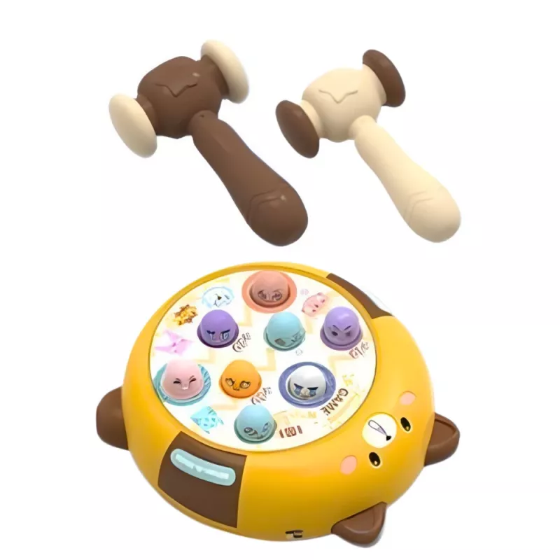 LEAN TOYS Whack-A-Mole Geschicklichkeitsspiel mit zwei Hämmern, Kätzchen Gelb Braun