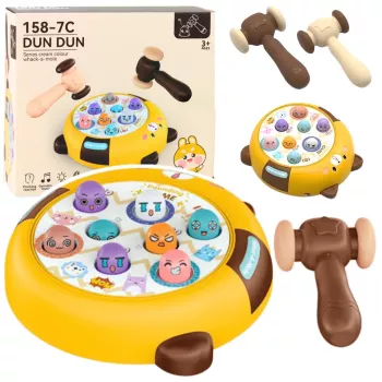 LEAN TOYS Whack-A-Mole Geschicklichkeitsspiel mit zwei Hämmern, Kätzchen Gelb Braun