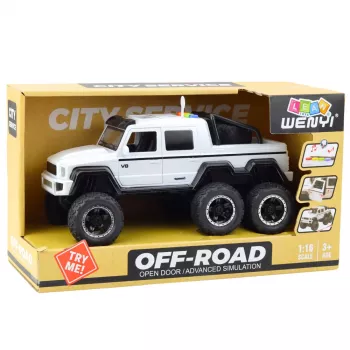 LEAN TOYS Offroad-Auto Friction Drive Lichter Sounds Perlmuttweiß 6x6 1:16