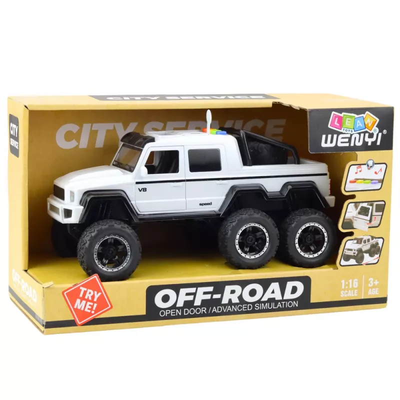 LEAN TOYS Offroad-Auto Friction Drive Lichter Sounds Perlmuttweiß 6x6 1:16
