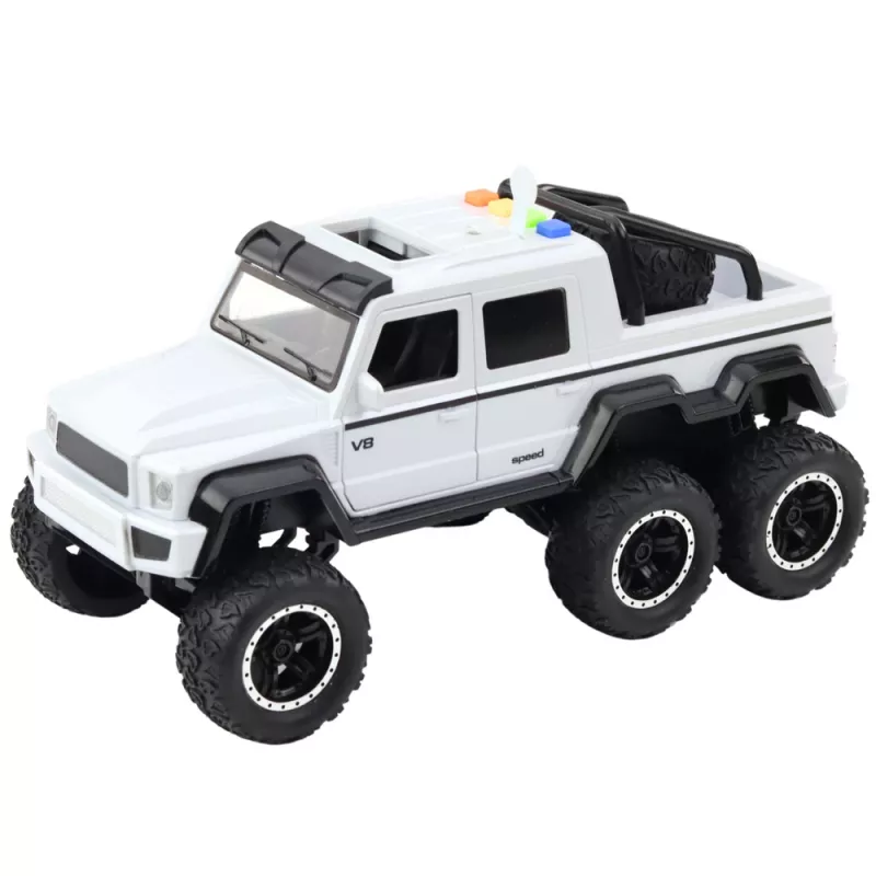 LEAN TOYS Offroad-Auto Friction Drive Lichter Sounds Perlmuttweiß 6x6 1:16