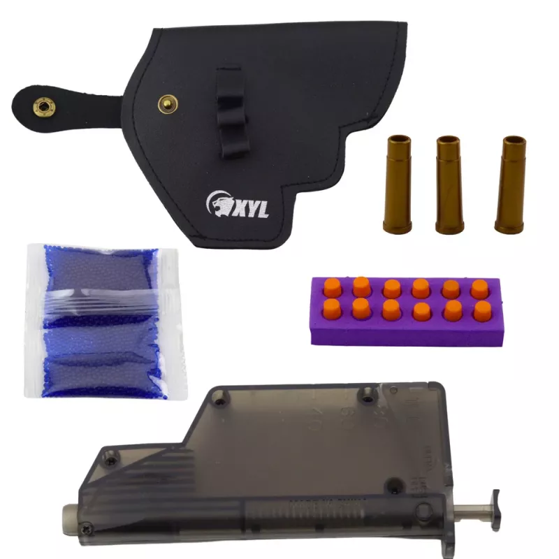 LEAN TOYS Revolver ZP-5 Schaumpatronen Wasserbälle Hydrogel Schild Holster