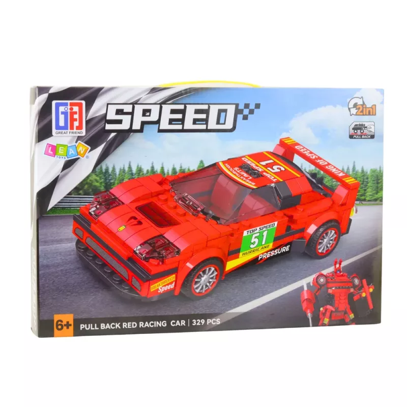 LEAN TOYS Bausteine Auto Roboter 2in1 Rot Antrieb 329 Teile