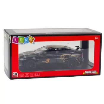 LEAN TOYS Sportwagen Metall Pull-Back Antrieb Lichter Geräusche Schwarz 1:32