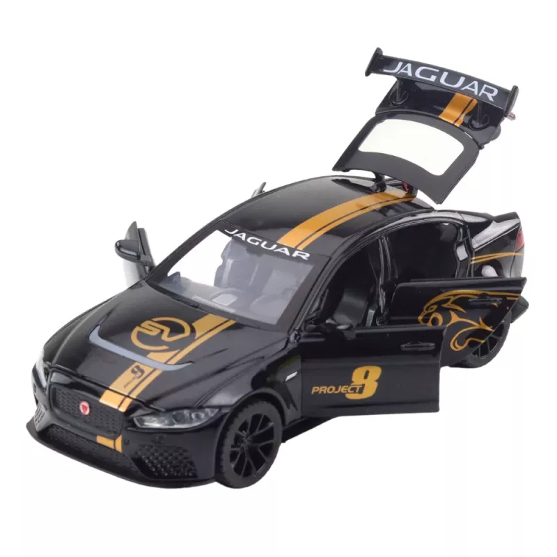 LEAN TOYS Sportwagen Metall Pull-Back Antrieb Lichter Geräusche Schwarz 1:32