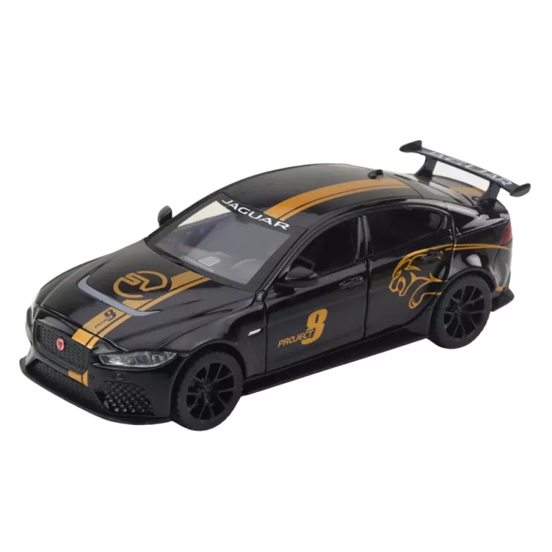 LEAN TOYS Sportwagen Metall Pull-Back Antrieb Lichter Geräusche Schwarz 1:32