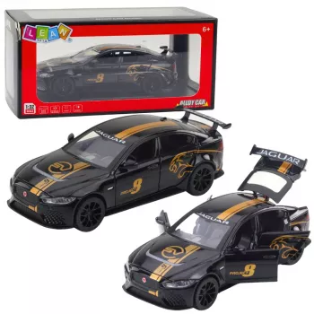 LEAN TOYS Sportwagen Metall Pull-Back Antrieb Lichter Geräusche Schwarz 1:32