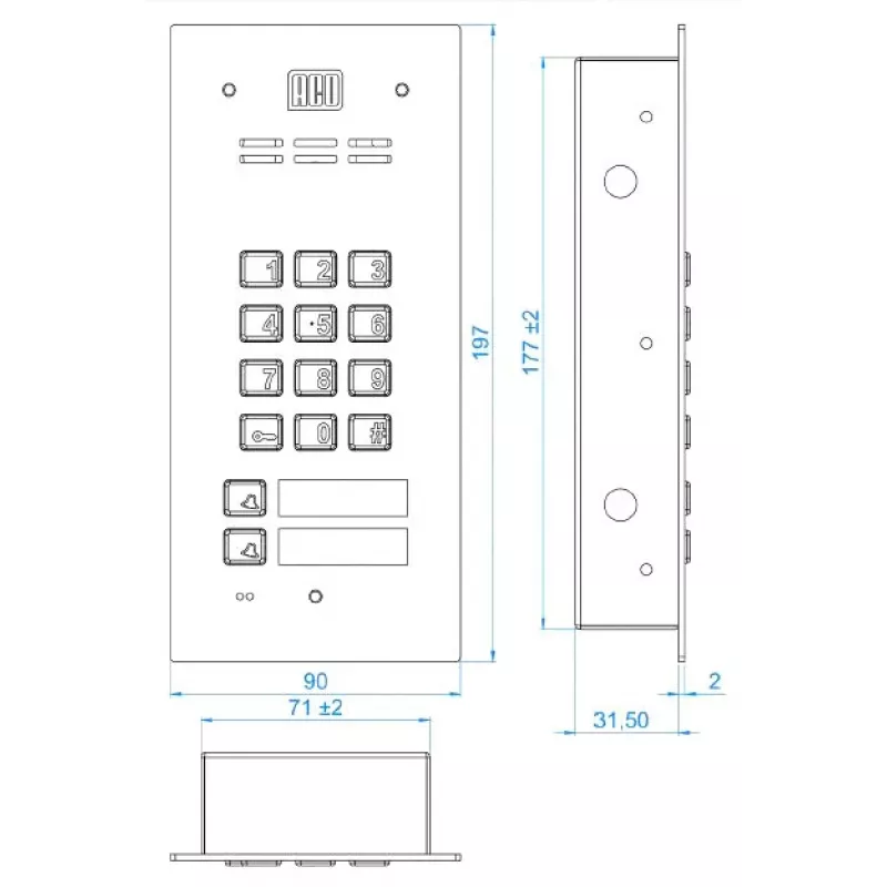 ACO FAM-P-2NPZSACC 2-Familien-Außentürstation für Unterputzmontage mit RFID-Leser und Zahlenschloss, Silber