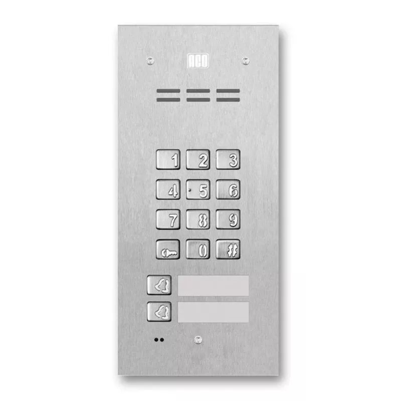 ACO FAM-P-2NPZSACC 2-Familien-Außentürstation für Unterputzmontage mit RFID-Leser und Zahlenschloss, Silber