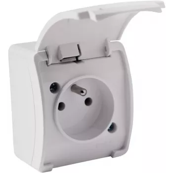 VIPLAST KOALA Einzel-Aufputzsteckdose mit Schutzkontakt und Klappdeckel, Weiß, IP44 161-01