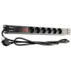 GETFORT LGF-06-Z 19-Zoll 1U 6-fach Schuko Stromverteilungseinheit (PDU) - 1,8 m Kabel, 16 A, 230 V, Schwarz