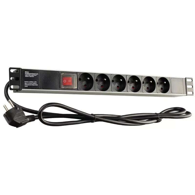 GETFORT LGF-06-Z 19-Zoll 1U 6-fach Schuko Stromverteilungseinheit (PDU) - 1,8 m Kabel, 16 A, 230 V, Schwarz