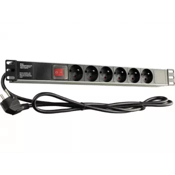 GETFORT LGF-06-Z 19-Zoll 1U 6-fach Schuko Stromverteilungseinheit (PDU) - 1,8 m Kabel, 16 A, 230 V, Schwarz