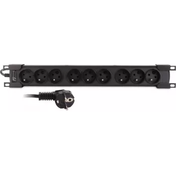 Getfort GF-9R30/FR 9-fach 1U Rackmontage Steckdosenleiste mit französischen Steckdosen, 3m Kabel, 16A, Schwarz