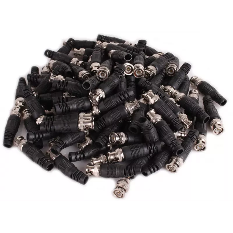 BNC-Stecker, männlich, für RG-59 Koaxialkabel, 75 Ohm, Schraubanschluss, Kunststoffgehäuse, Schwarz, 100 Stück