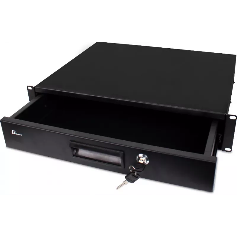 GETFORT GF-2U-drawer 2U Rack-Schublade - 19-Zoll Stahl, Schwarz, abschließbar, 25 kg Tragfähigkeit