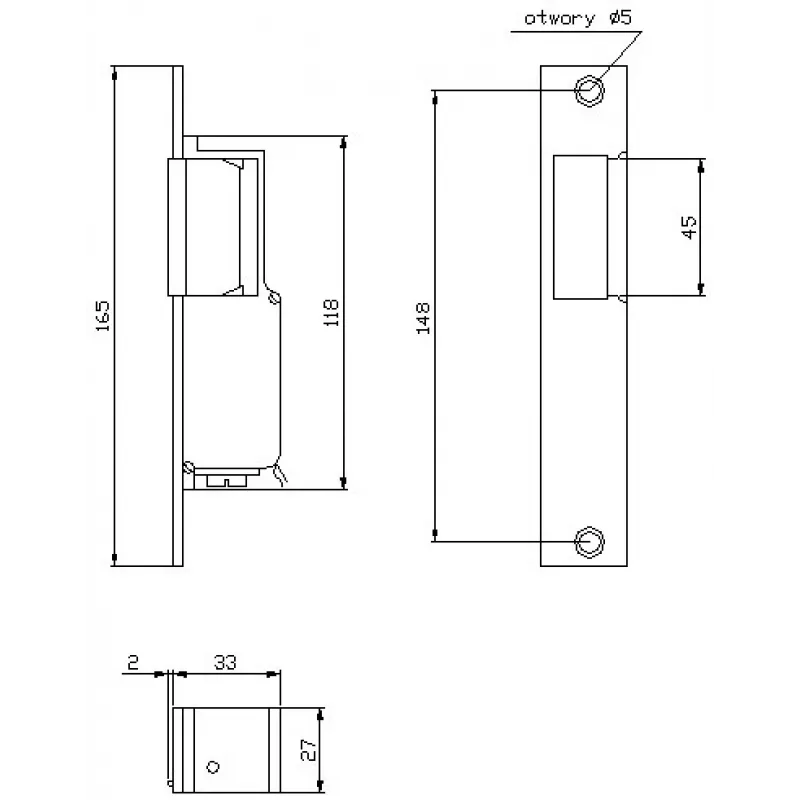 ELEKTRA-PLUS R2 Schmales Elektroschloss, rechts, fail-secure, 10-24V AC/DC, 3000N