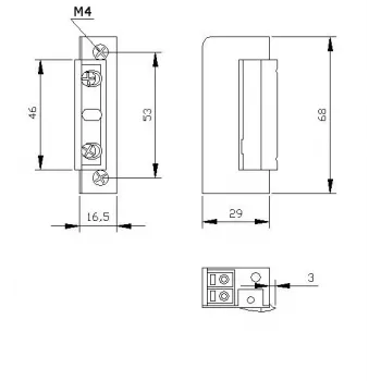 ELEKTRA-PLUS R5 Elektro-Türöffner, schmal 16,5 mm, symmetrisch, fail-secure, 10-24V AC/DC