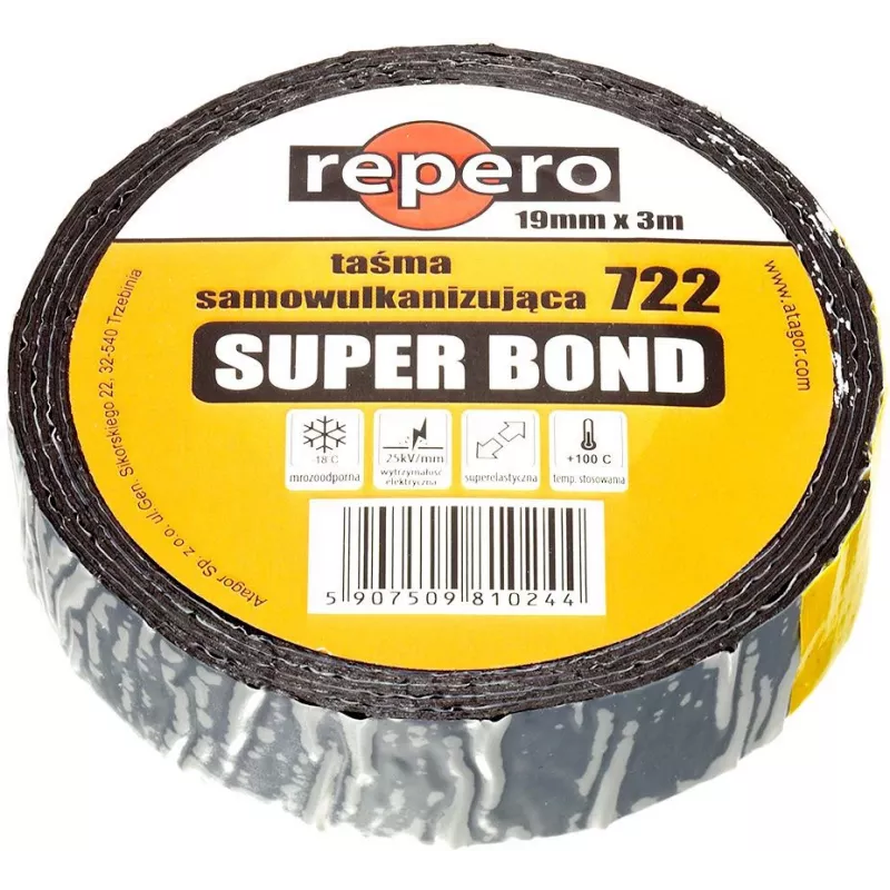 REPERO 722E Super Bond Self-Vulcanizing Tape 25mm x 3m Black