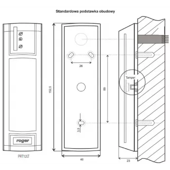 ROGER PRT12LT-BK Proximity Reader, RFID 125 kHz, RS485/Wiegand/DALLAS, IP67, Schwarz