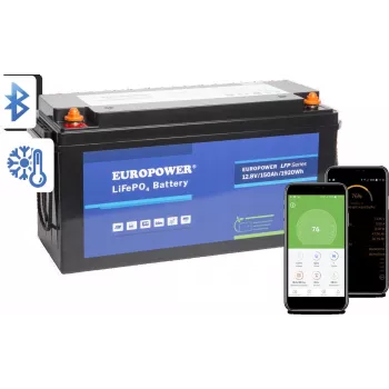 EUROPOWER LFP 12/150/E/B/HT/SH LiFePO4-Akku 12,8V 150Ah Bluetooth Heizmatte