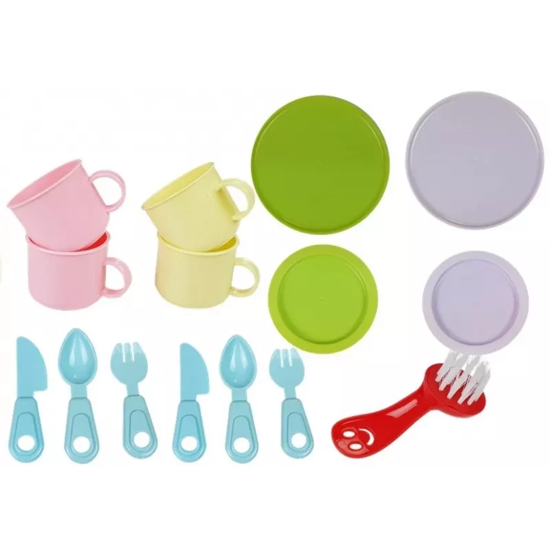 LEAN TOYS Bunter Waschbecken mit Wasserhahn und Geschirrspüler mit Zubehör