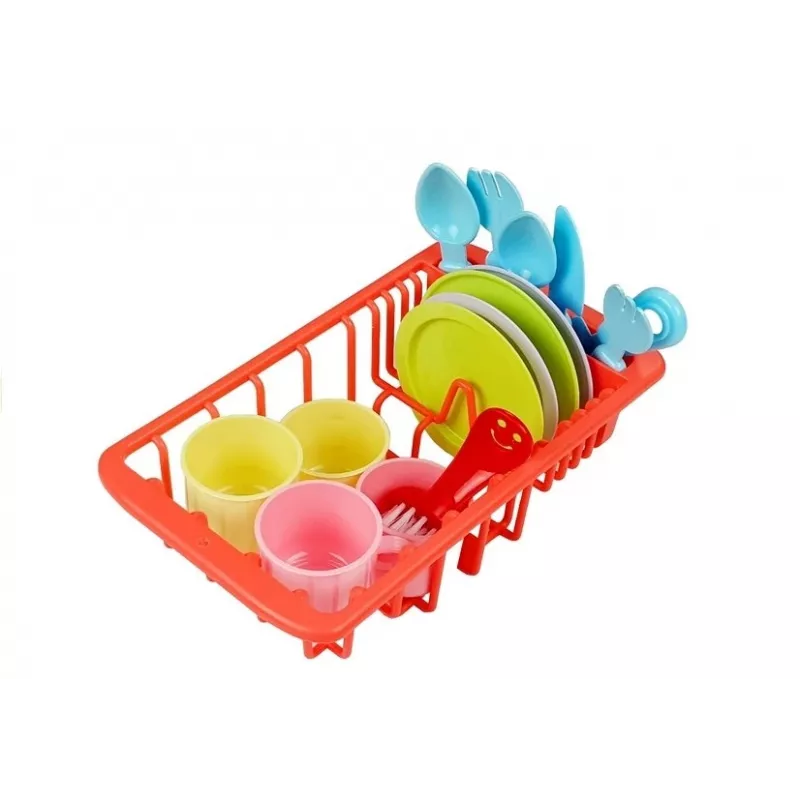 LEAN TOYS Bunter Waschbecken mit Wasserhahn und Geschirrspüler mit Zubehör