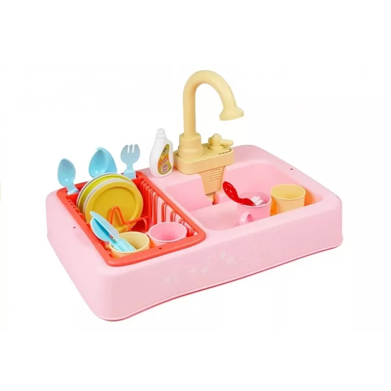 LEAN TOYS Bunter Waschbecken mit Wasserhahn und Geschirrspüler mit Zubehör
