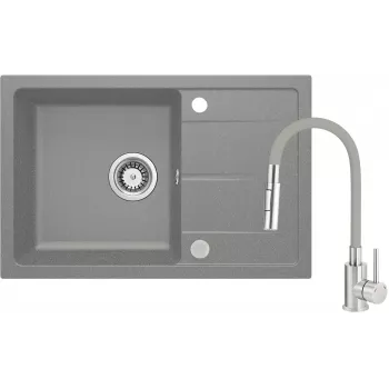 DEANTE Granit-Spüle mit flexibler Auslaufarmatur - Onyx Black - 780x480 mm