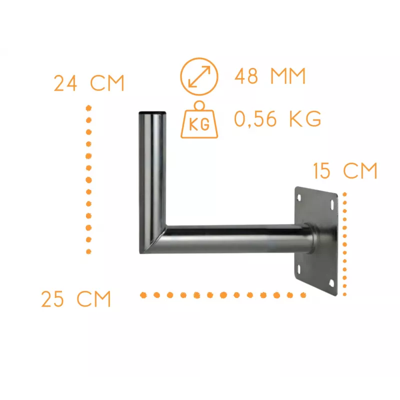 CORAB USL-48/250AL Winkel-Wandhalterung für 48mm Mast, 250mm Ausladung, Aluminium, Silber