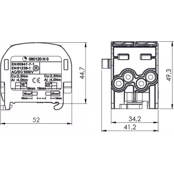SIMET SCB 25-2 Abzweigverteilerblock 1-polig 100A 1000V Al/Cu Blau 81505003