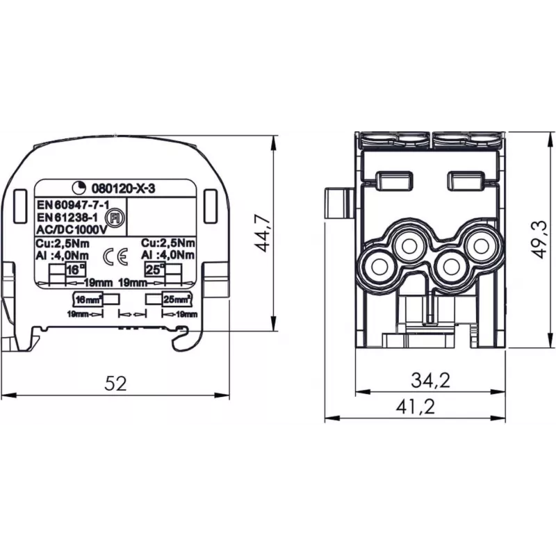 SIMET SCB 25-2 Abzweigverteilerblock 1-polig 100A 1000V Al/Cu Blau 81505003