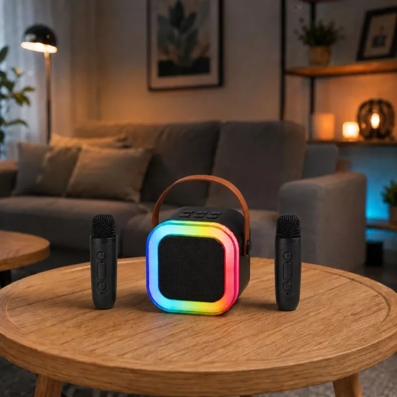 LEAN Karaoke-Set Bluetooth-Lautsprecher zwei Mikrofone LED-Leuchten Schwarz