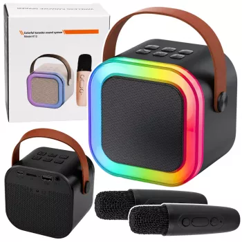 LEAN Karaoke-Set Bluetooth-Lautsprecher zwei Mikrofone LED-Leuchten Schwarz