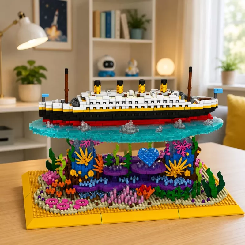 LEAN TOYS Bausteine Titanic Schiff auf einem Korallenriff 3892 Teile