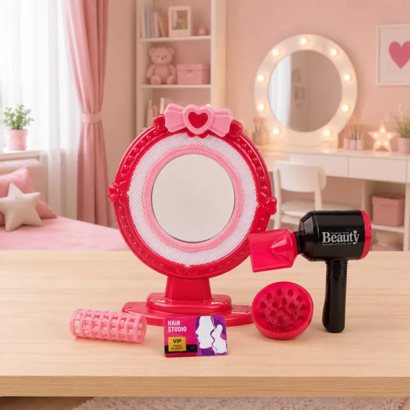 LEAN TOYS Haarstyling-Set mit Föhn, Spiegel, Lichtern, Geräuschen und Zubehör