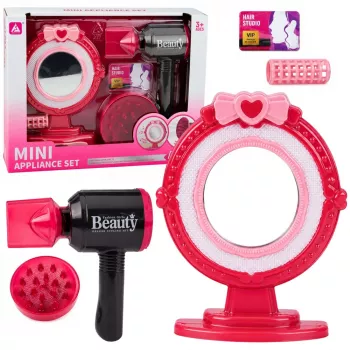 LEAN TOYS Haarstyling-Set mit Föhn, Spiegel, Lichtern, Geräuschen und Zubehör