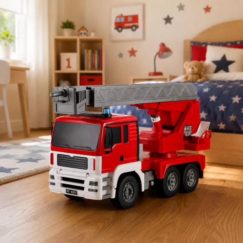 LEAN TOYS Feuerwehrfahrzeug mit 660° drehendem Ausleger, ferngesteuert RC 1:20