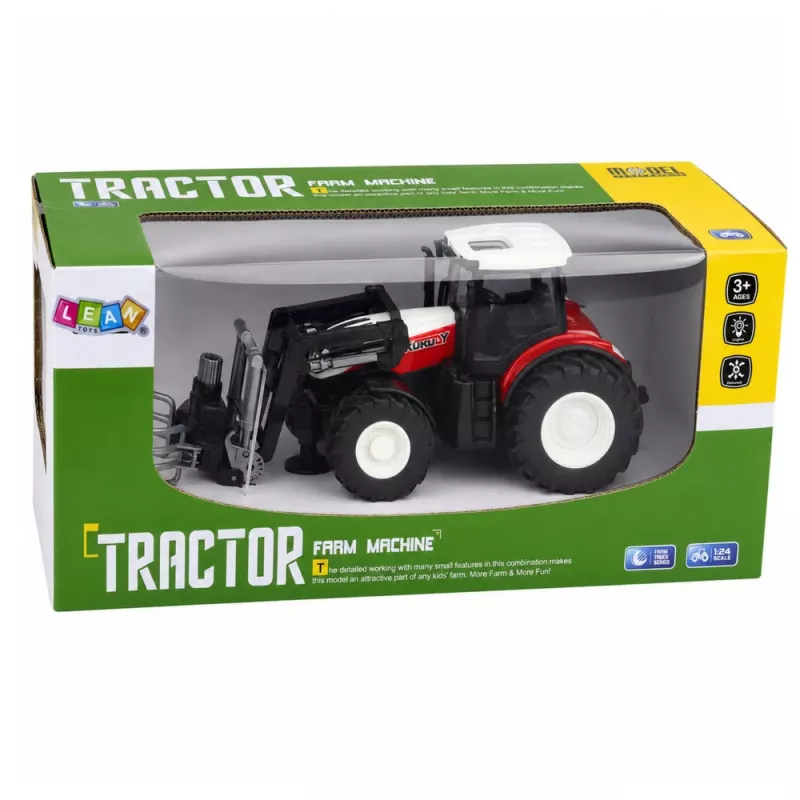 LEAN TOYS RC Roter ferngesteuerter landwirtschaftlicher Traktor mit Ballengreifer 1:24