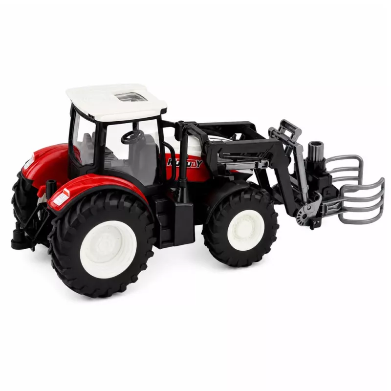 LEAN TOYS RC Roter ferngesteuerter landwirtschaftlicher Traktor mit Ballengreifer 1:24