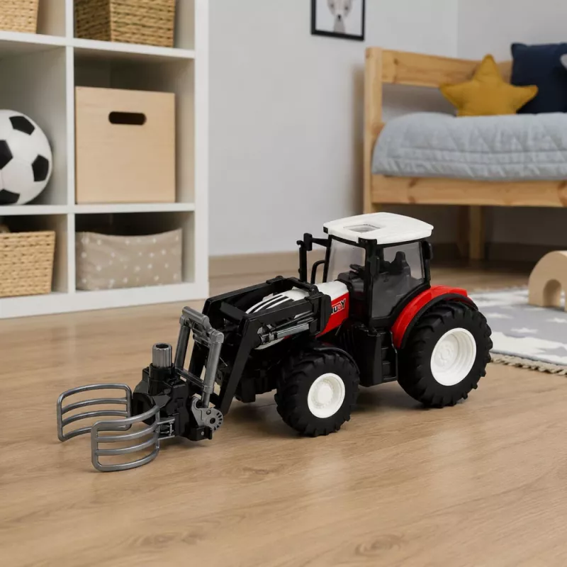 LEAN TOYS RC Roter ferngesteuerter landwirtschaftlicher Traktor mit Ballengreifer 1:24