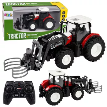 LEAN TOYS RC Roter ferngesteuerter landwirtschaftlicher Traktor mit Ballengreifer 1:24