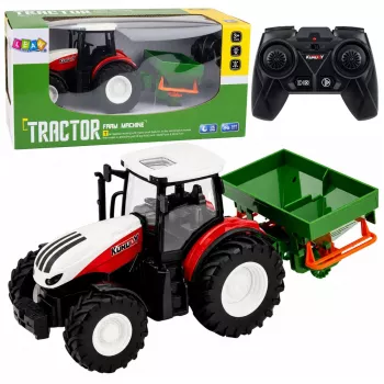 LEAN TOYS RC-Fernlenk-Traktor mit Sämaschine, Licht, Rot, 1:24
