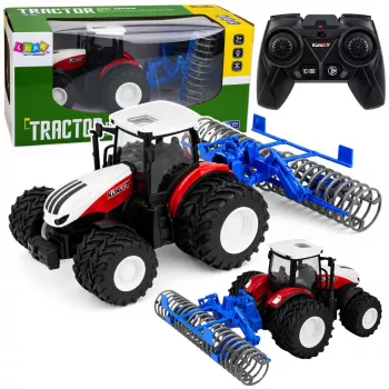 LEAN TOYS Ferngesteuerter Traktor mit Walze RC Lichter Rot 1:24