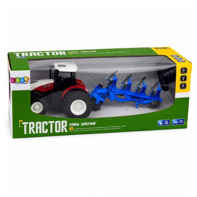 LEAN TOYS RC-Fernlenktraktor mit Doppelpflug Rot 1:24